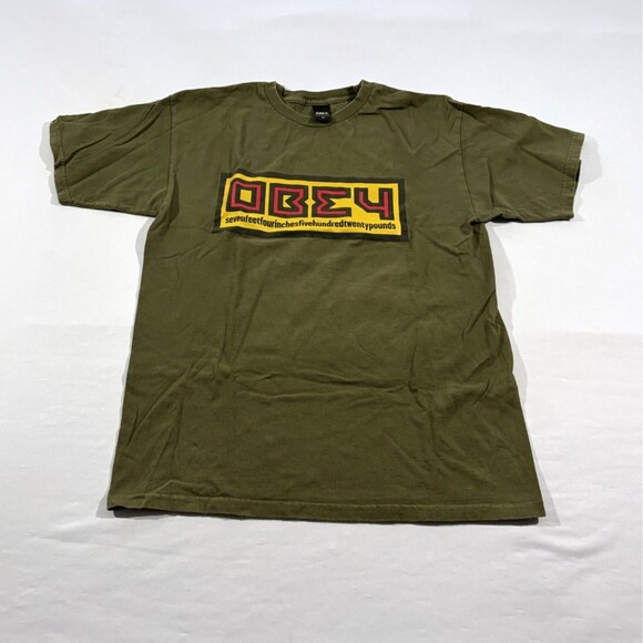 Obey Green Mens Box Logo Vintage Short Sleeve Crew Cotton T-shirt Tee Sz M - Picture 1 of 9